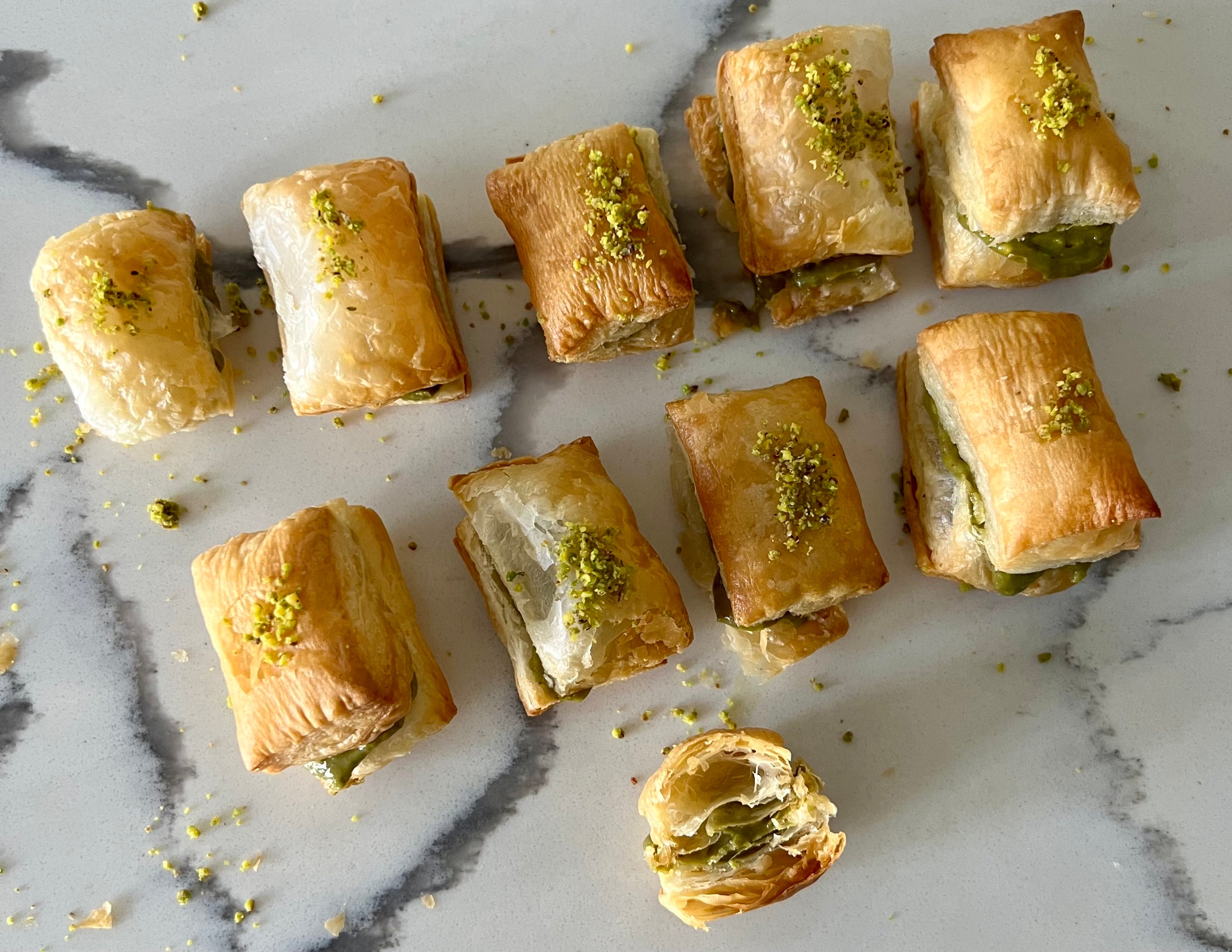 2 ingredient baklava with puff pastry and Peppertux Pistachio Butter