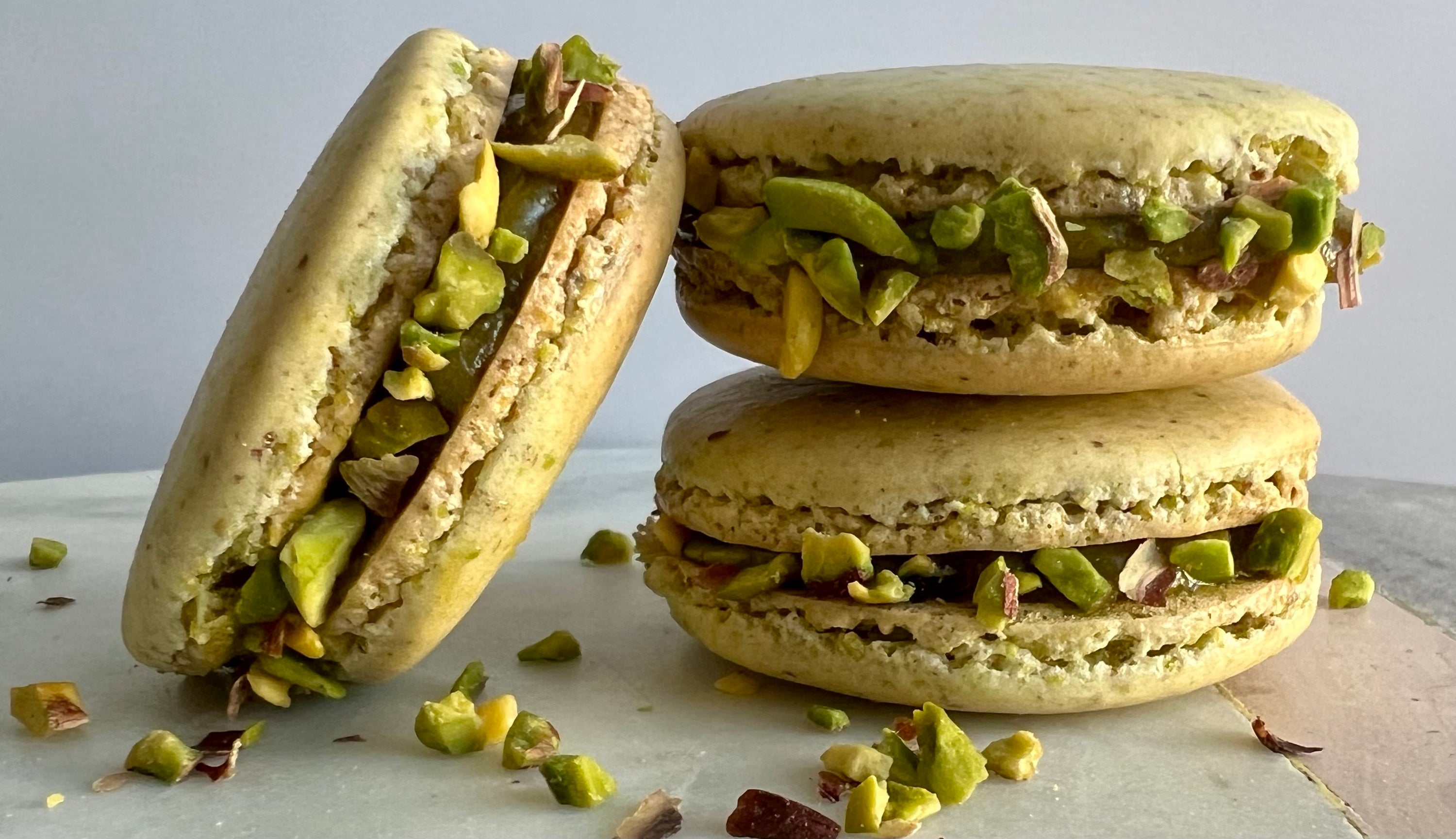 pistachio macarons made with pistachio butter, turkish pistachios, macaron recipe