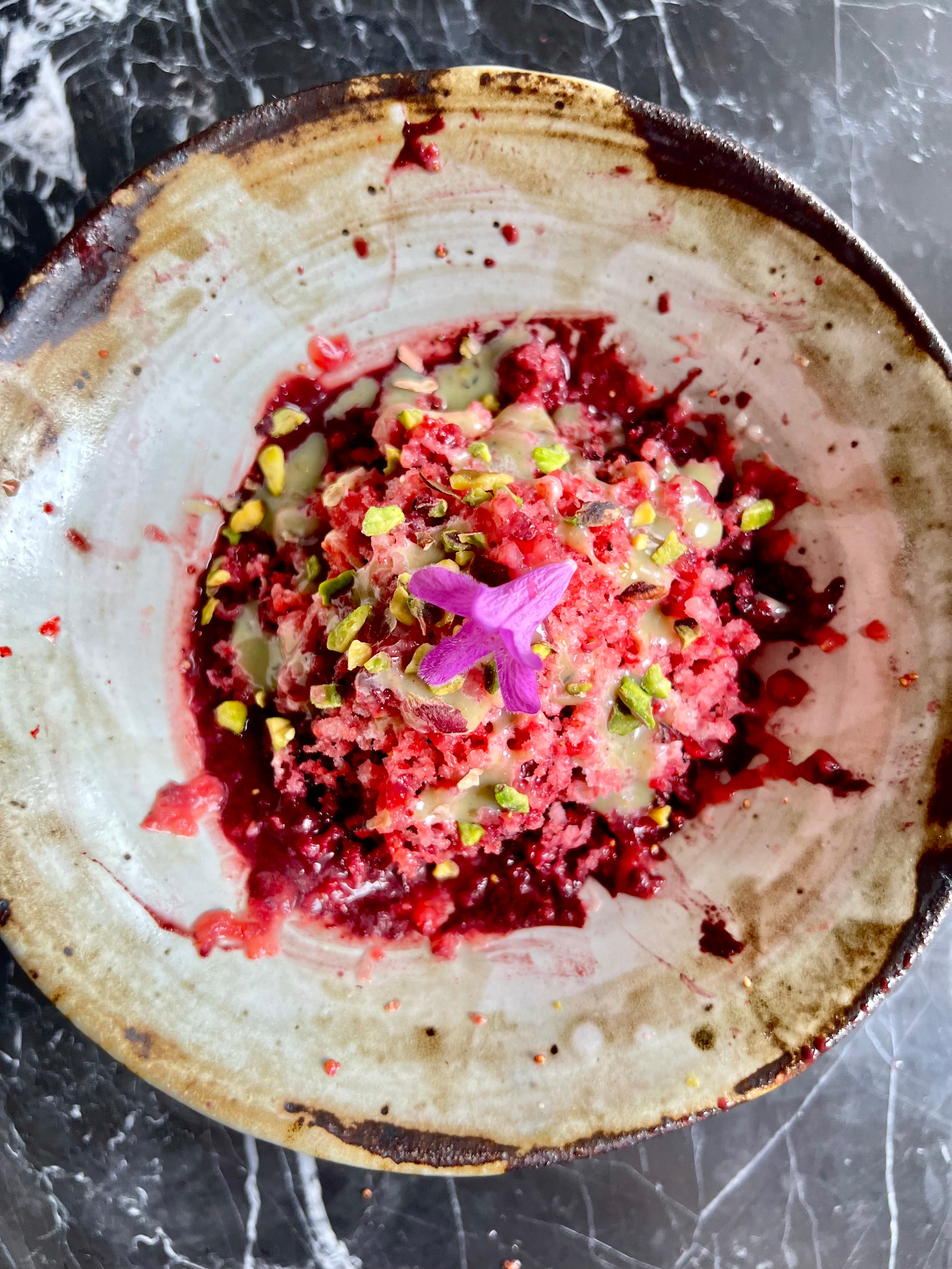 Strawberry Acai Shaved Ice with Pistachio