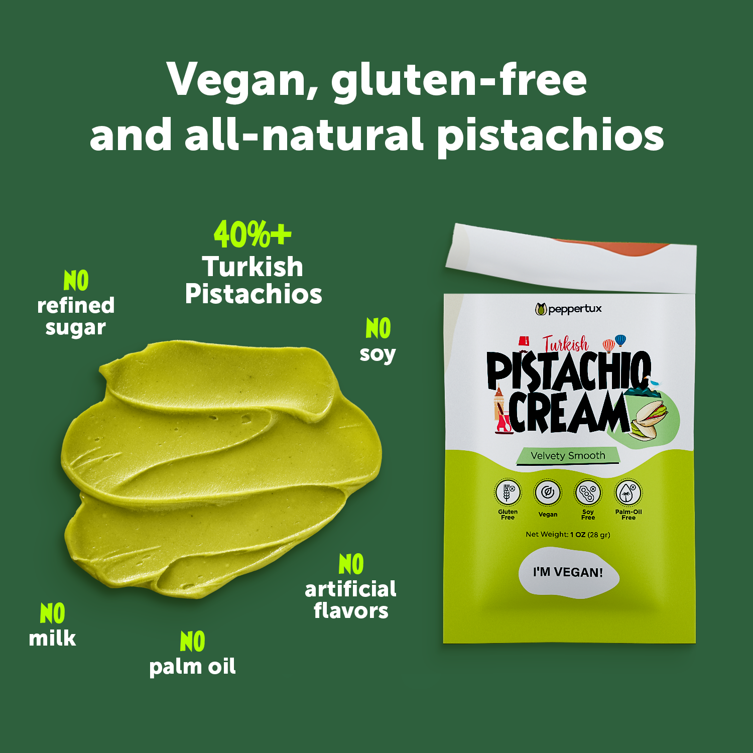 Peppertux Vegan Pistachio Cream - Single Serve Pouches (10oz)